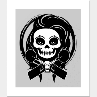 Female Detectorist Skull and Detector Black Logo Posters and Art